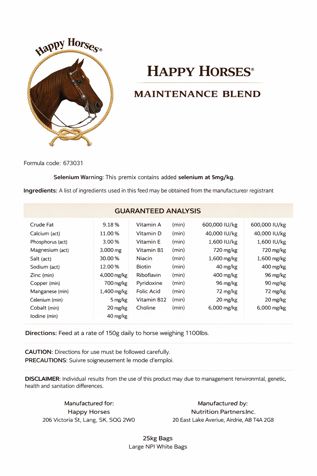 Happy Horses® Maintenance Mineral Blend (50lb Bag)